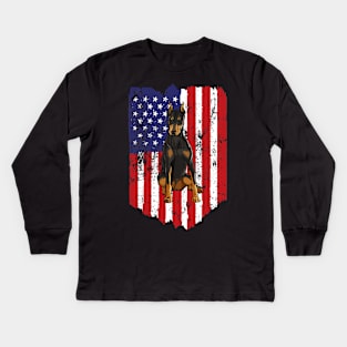 American Flag Doberman Pinscher 4Th Of July Usa Kids Long Sleeve T-Shirt